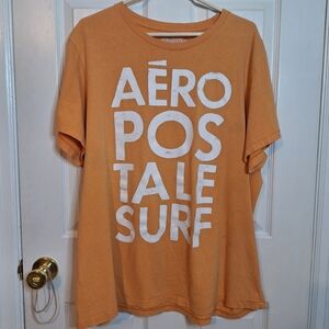 Aeropostale Orange White Graphic Tee Short Sleeved Crewneck Tshirt Surf Size XXL